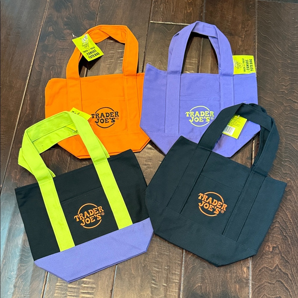Trader Joe's Mini Tote Bag Set - Black, Purple, Orange, Multi-color (All 4)